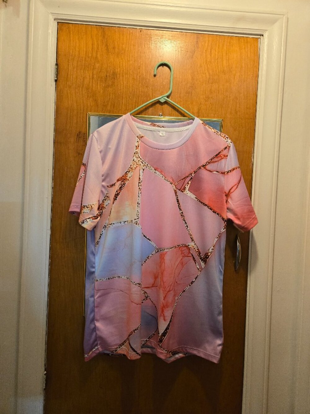 Geometric pink & blue top XL